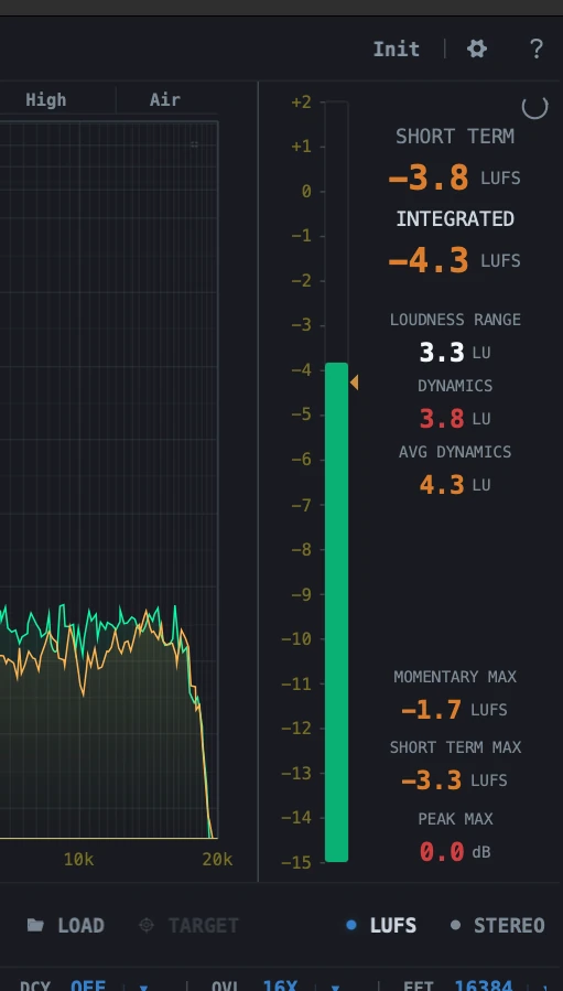 gFractor LUFS loudness metering panel